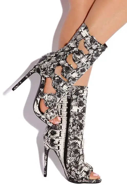 Picture Vestido Zapatos Recorte as Mujeres Hebillas Tacón Abierta Estilo Del Sexy As negro Botas Moda Camiseta Picture Python Blanco Botines Alto Señoras Punta wWCgB