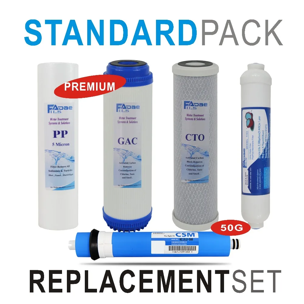 

HIGH QUALITY Water Purifier Replacement Filters 5 stage 10" PP+GAC+CTO+50G CSM Membrane+Inline Post Carbon filter