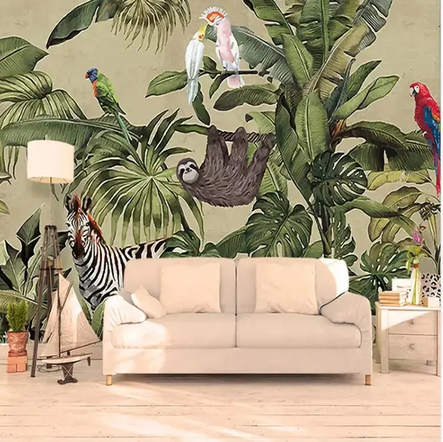 Custom 3d Photo Wallpaper Vintage Tropical Rain Forest Bird Palm