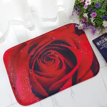 

Honlaker Red Rose Doormat Thick Flannel Absorbent Anti-slip Bathroom Mat Entrance Door Rug Super Soft Comfort Foot Mat
