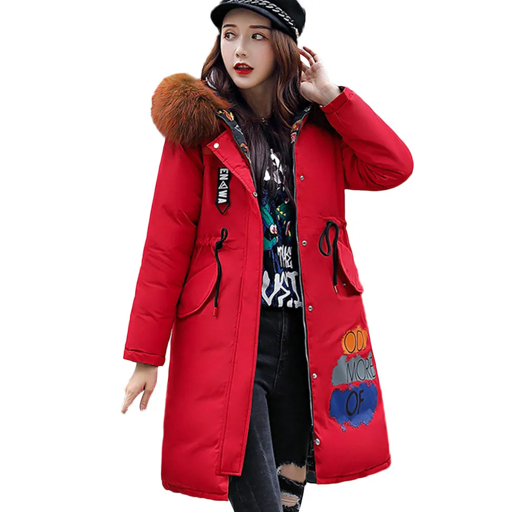 

Genuine MUQGEW Women Outerwear Fur Hooded Both Sides To Wear And The letter Long Jackets Pocke#X