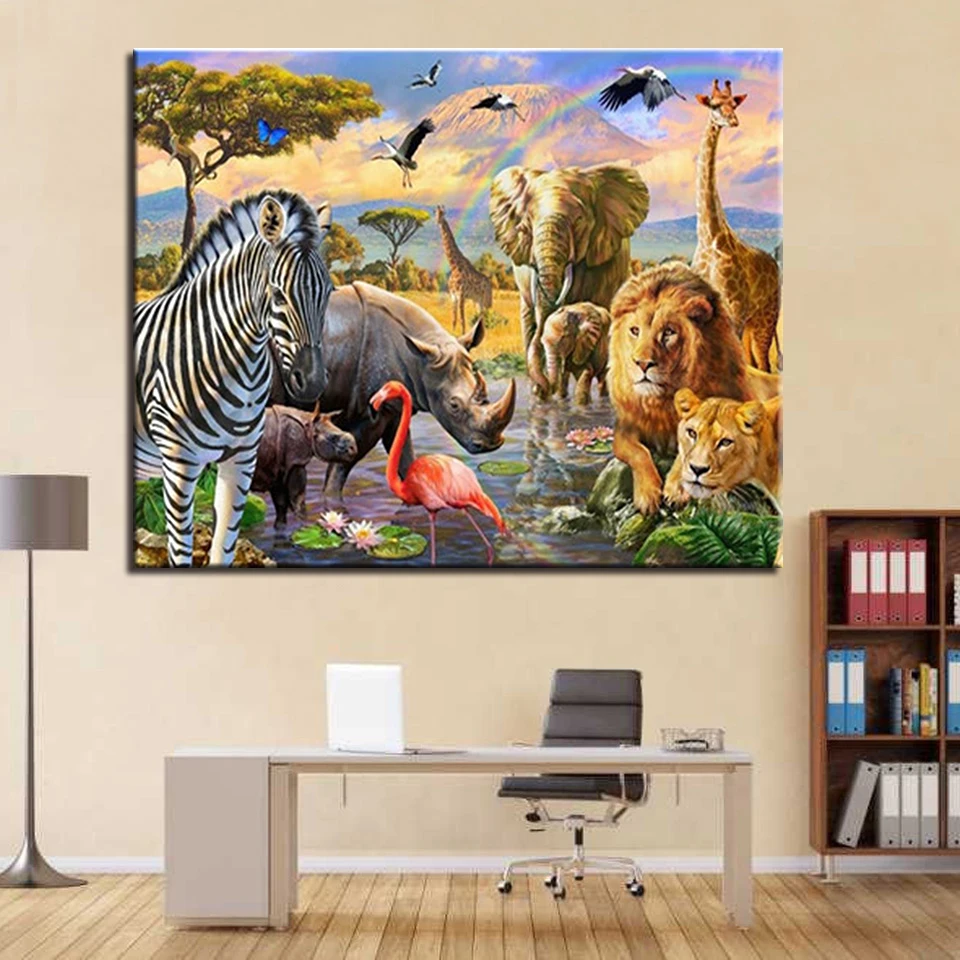 Наборы для рисования "сделай сам" Раскраска по номерам для детей лесные животные рамки уникальный подарок лев фото Фламинго картина маслом настенная живопись