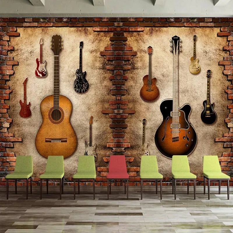 

Drop Shipping Custom Nostalgic Brick Wall Personality Guitar Music Theme Bar Tooling Background Wallpaper 3d Brick Stone