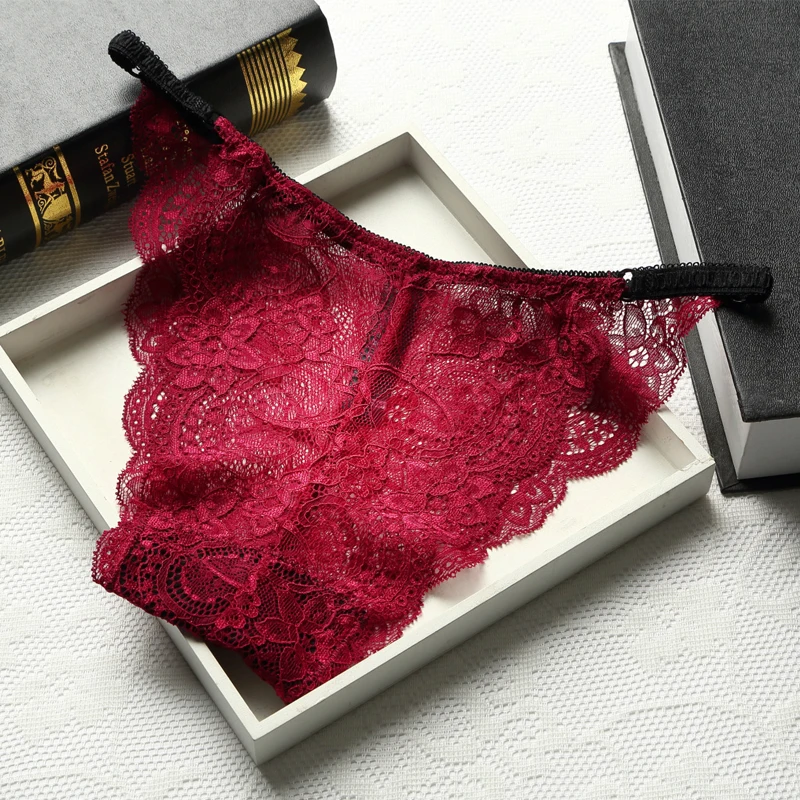 

1 Pieces Lace Sexy Female Panties Briefs Lingerie Low Waist Cotton Red Black White Hot Soft Panty Lacy Lace New Underwear Woman