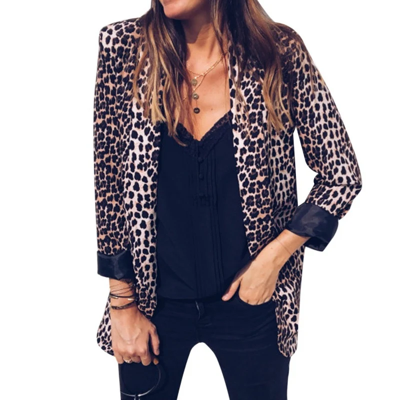 Wenyujh Women Sexy Leopard Snake Print Blazer Long Sleeve Notched Collar Pockets Suits Blazer Female Coat Outerwear Tops