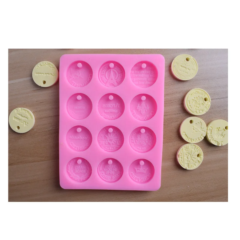 Aomily 12 Styles Coins with Holes Shaped Chocolate Cake Fondant Mold Decorating DIY Mold Mousse Sugar Craft Pastry Baking Tool