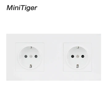 

Minitiger White Wall PC Panel 2 Gang Power Socket Plug Grounded, 16A EU Standard Electrical Double Outlet 172mm * 86mm