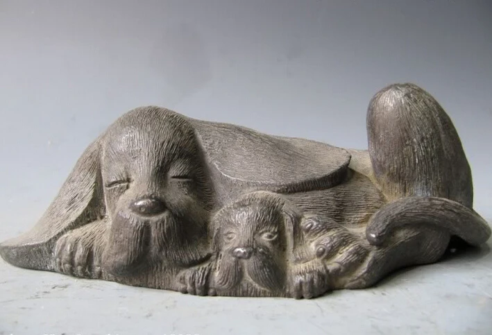 

150624 S2150 Chinese Folk Copper bronze lovely mother Pekinese Dog Statue Art Sculpture