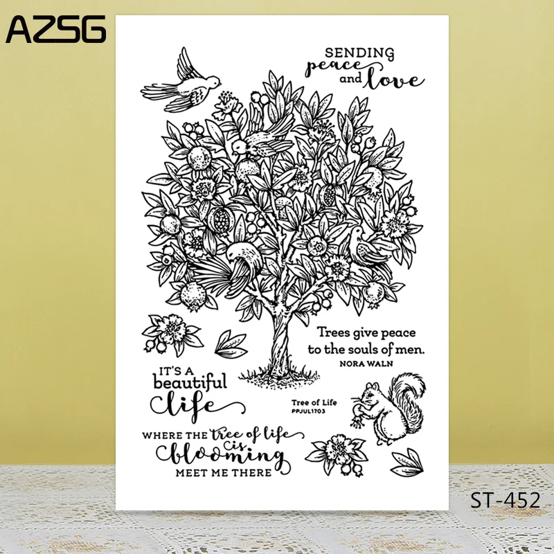 

AZSG Pomegranate Tree Squirrel Clear Stamps/Seals For DIY Scrapbooking/Card Making/Album Decorative Silicone Stamp Crafts