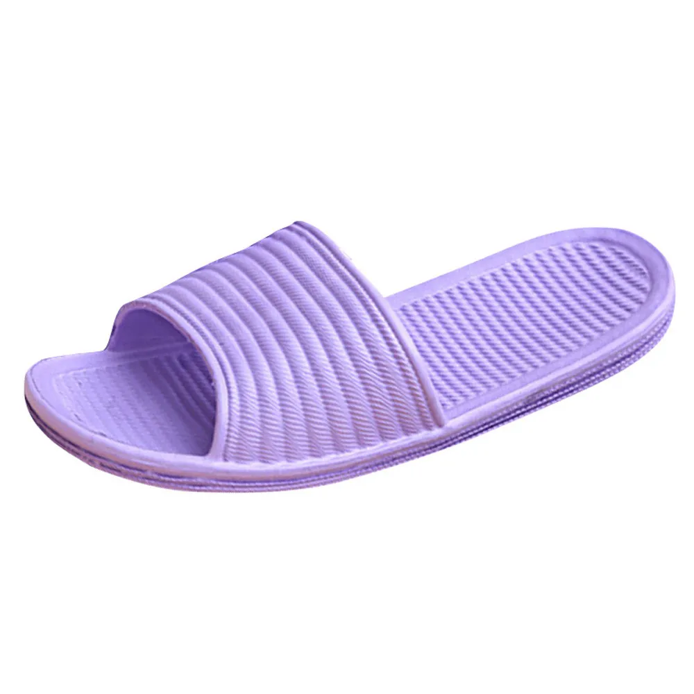Спальное место#5002 Для женщин полосатые Тапочки для ванной, на плоской подошве, летние сандалии для дома и прогулок; модные тапочки EVA Платформы Фиолетовый/Розовый