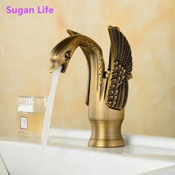 

Sugan Life Luxury Swan Shape Brass Basin Sink Faucet Bathroom Single Hole Centerset Basin Mixer Tap Chrome White Swan Faucet