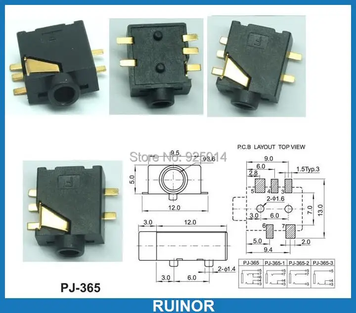 

500PCS 5PIN SMD 3.5mm Stereo Jack Headphones Socket Panel Mount Soldering PJ-365