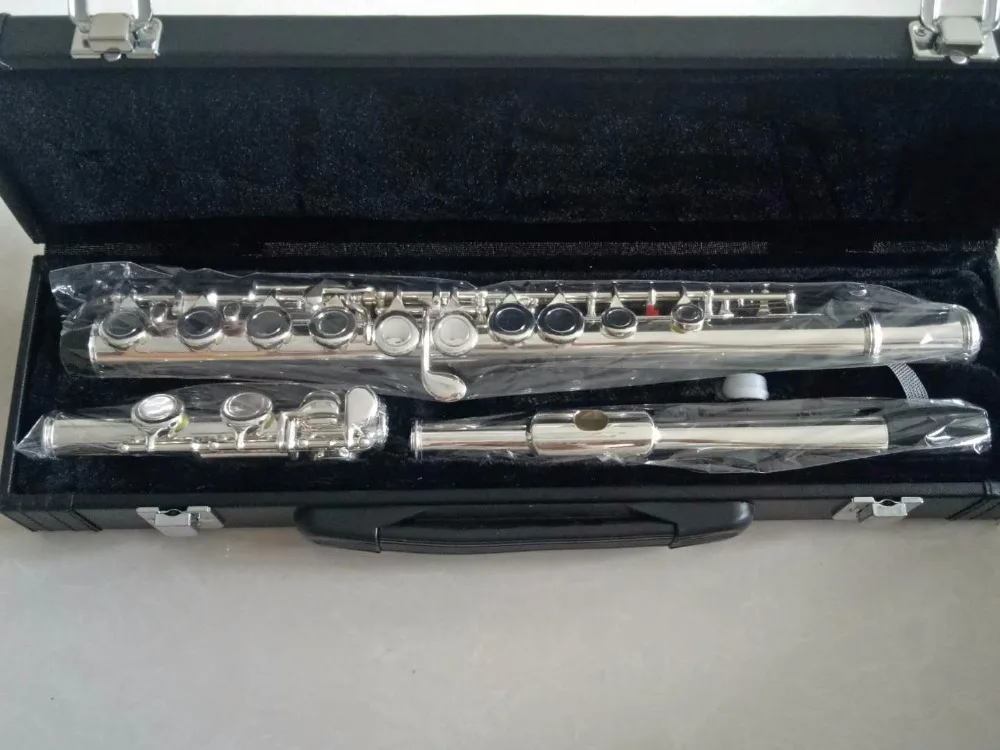 Western Concert Flute Silver Plated 16 Holes C Key Cupronickel Woodwind Instrument with Cleaning Cloth Stick Bag |