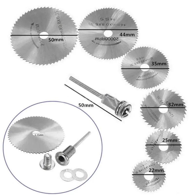 PEGASI 6 шт. HSS мини дисковая пила набор роторный инструмент режущие лезвия диски оправка для Dremel отрезать