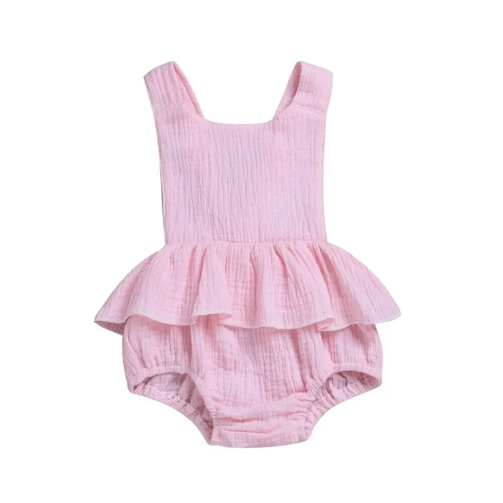 

Kids Infant Baby Girls Sleeveless Backless Solid Color Ruffled Bodysuit Jumpsuit Outfits Sunsuit Clothes