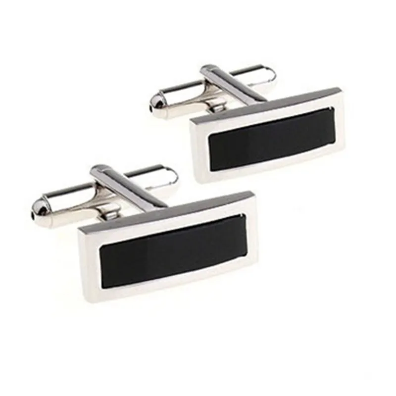 

A pair of men's fashion French Black Enamel Cufflinks rectangular shirt cuff links high quality brass