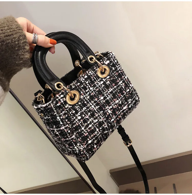 Высокое качество, брендовая дизайнерская сумка-мешок, зимние шерстяные сумочки, маленькая ручная сумка, женская сумка-мессенджер, сумочка из искусственной кожи с цепочкой
