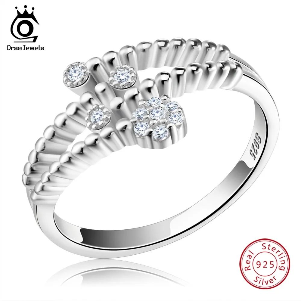 

ORSA JEWELS 925 Sterling Silver Rings for Women With AAA Cubic Zircon Resizable Unique Design Finger Ring Fine Jewelry OSR03