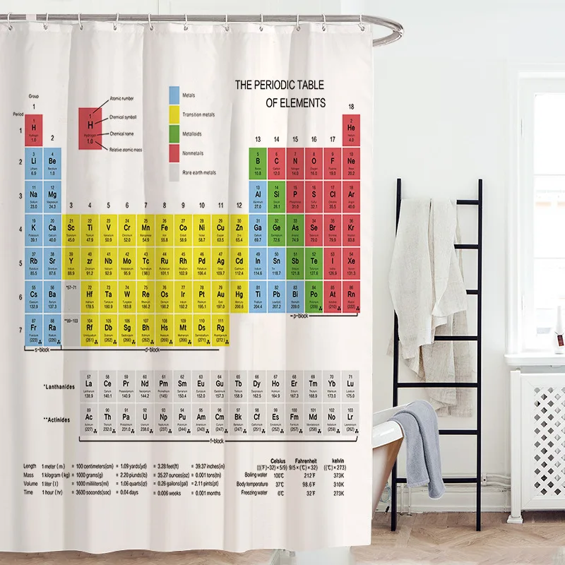 

Polyester Shower Curtain 3D Painted Periodic Table Of Elements Bath Screens Bath Scenery Waterproof Bathroom Curtain 180x180cm