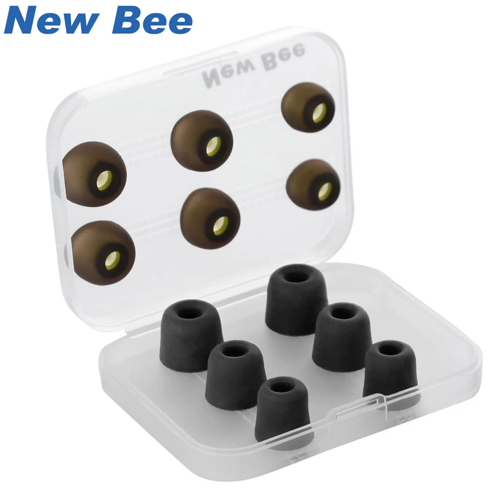 

New Bee Noise Isolating Headphone Tips Earphone Earbuds Pads Memory Foam Tips & Silicone Earbuds Accessories for Headset Black