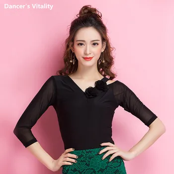 

New Women Latin Shirts Sexy Solid Latin Dance Clothes Top For Women V-neck Ballroom Dancing Tops Latin Dance Costumes