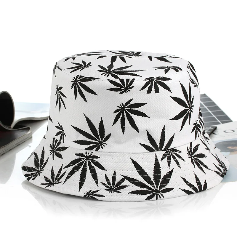 Мужская и женская шляпа с Кленовым листом в стиле хип-хоп, рыбацкая Панама, шляпы с вышивкой из хлопка, летняя повседневная Кепка с козырьком Swag Bob - Цвет: white black