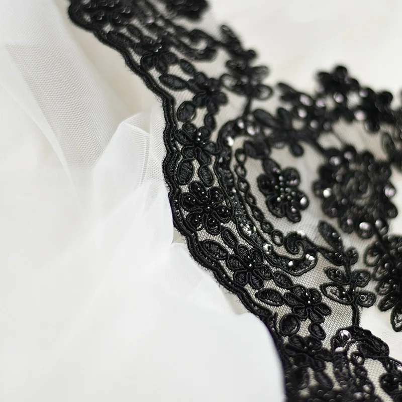1 ярд черная жемчужная вышитая кружевная Аппликация из бисера отделка свадебное
