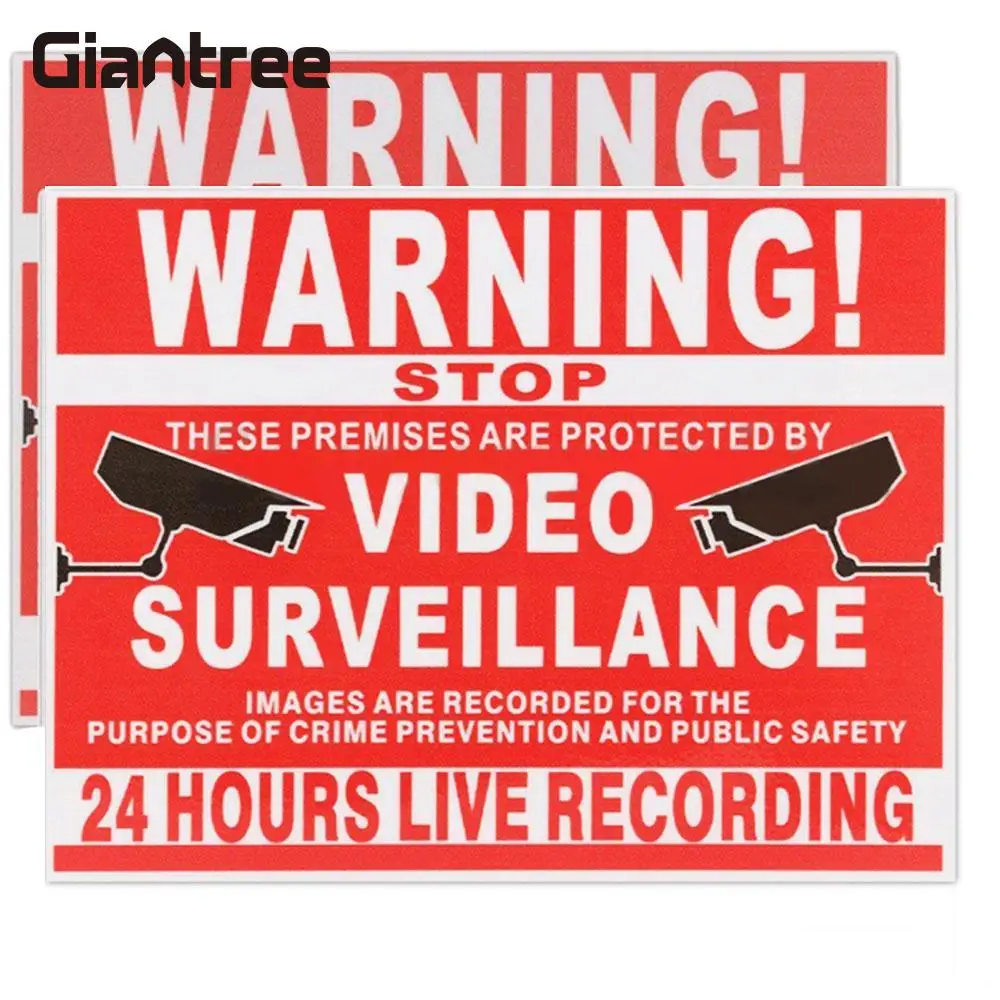 

giantree Video Security Decals Security Sticker Warning Sign Premium Lightweight Red 13x10cm Video Surveillance Self Adhensive