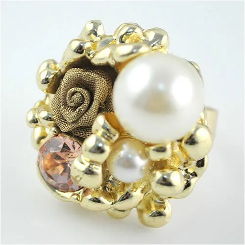 free shipping+mixed order, gold jewelry ,14k real gold plating fashion rings with oversized pearl on,adjustable ring,rn-489