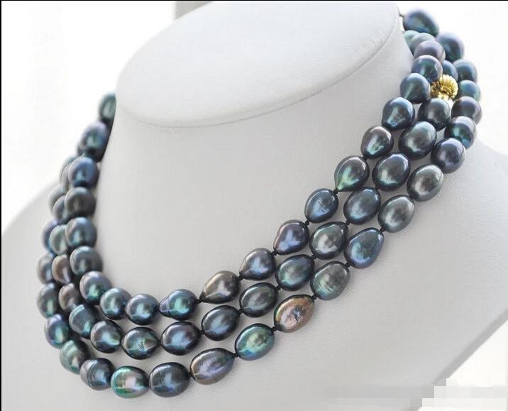 

shipping z5835 50" 14mm peacock black rice freshwater cultured pearl necklace
