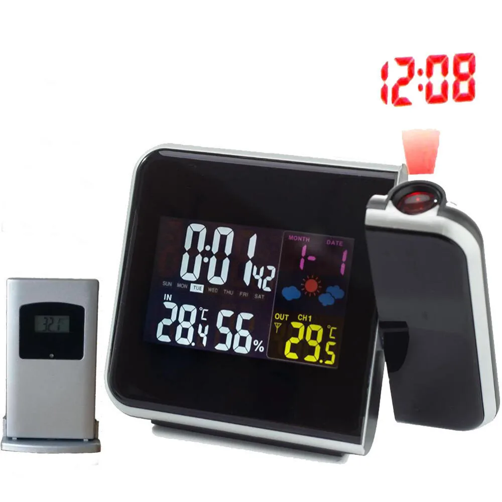 Digital Weather Station Wireless Home Table Alarm Clock with Indoor Outdoor Temperature Thermometer Humidity Hygrometer,Colorful