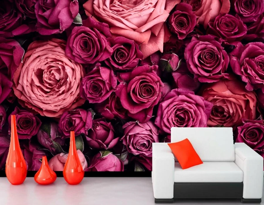 Custom 3D mural papel de pared Roses Many Closeup Wine color Flowers wallpapers living room sofa TV wall bedroom 3d wallpaper |