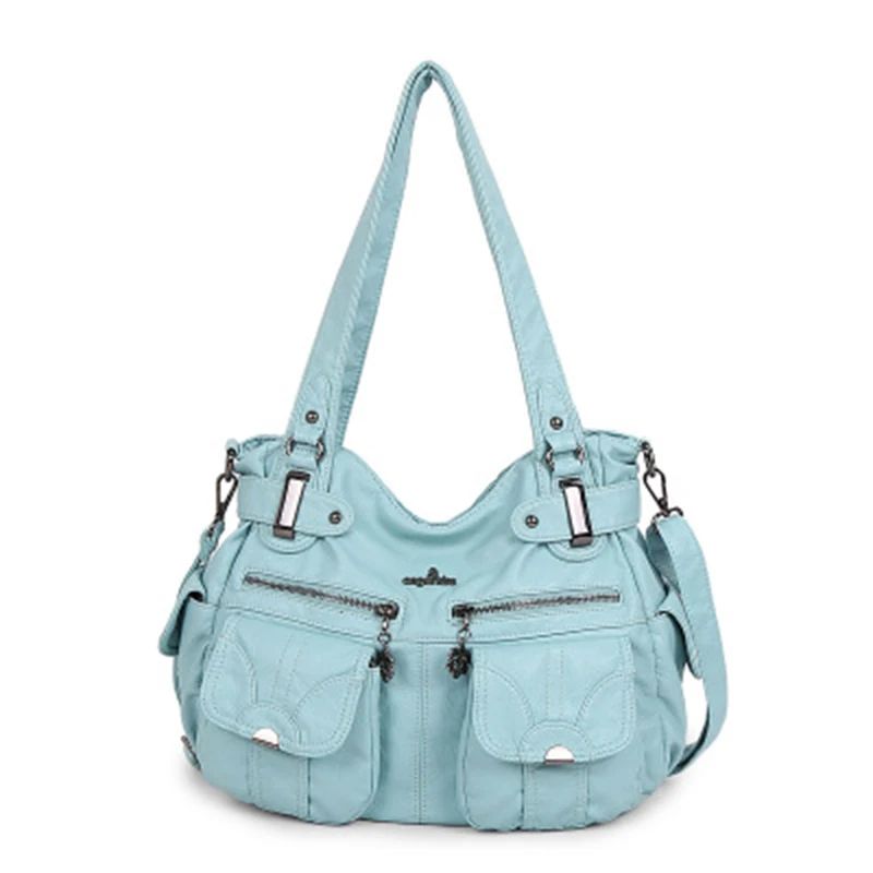 HENGSHENG женская сумка из омытой кожи, ретро сумки с клецками, модная сумка на плечо, креативная Повседневная сумка-мессенджер, женские сумки - Цвет: sky blue