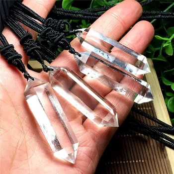 

Natural white crystal double pointed column pendant white crystal pendant