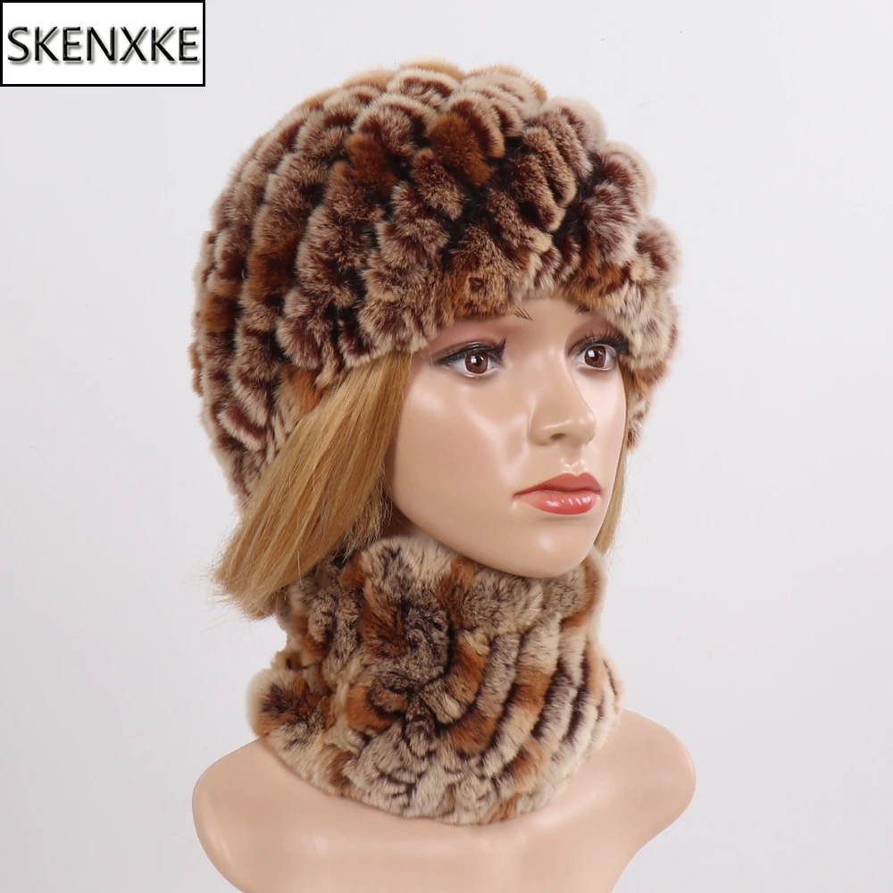 

Hot Sale Women Winter Real Rex Rabbit Fur Hat Scarf Sets Natural Knit Rex Rabbit Fur Muffler Hat Lady Warm Real Fur Hats Scarves