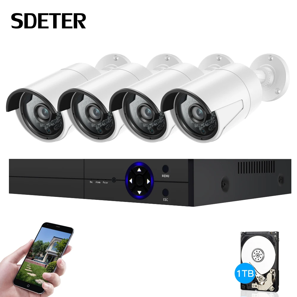 SDETER 2MP Camera System 4CH POE NVR Kit IP Camera Bullet font b Outdoor b font