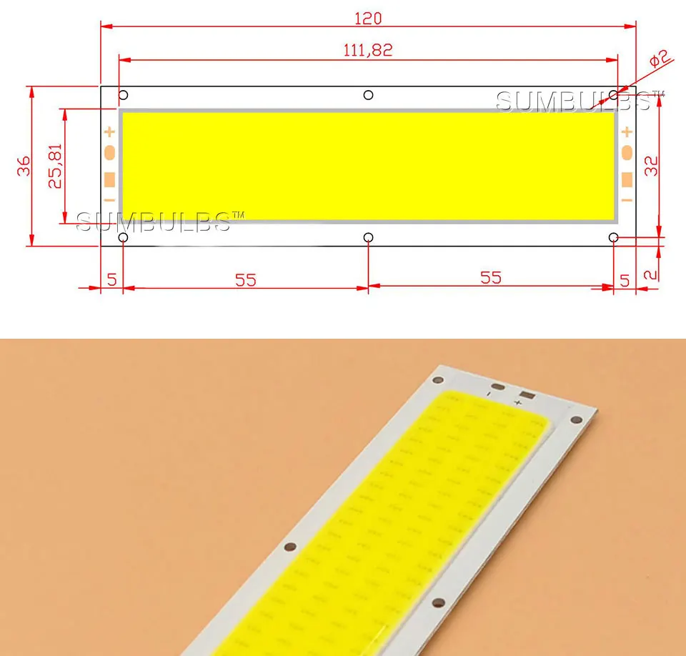 10W LED COB Strip Light Bulb Lamp 1000LM DC 12V White Blue 120x36mm LED Chip car Light Source for DIY (1)