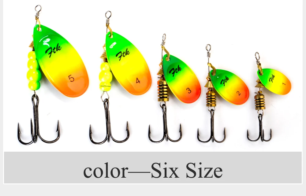 FTK New 1#-5# 5pcs/lot or 4pcs/lot Similar as Copper Spinner Bait Fishing Lure With Treble Hooks Hard Baits Spoon Pike