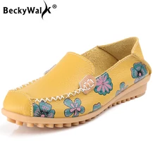 BeckyWalk/женские лоферы с круглым носком; Новинка; сезон весна; женские балетки из натуральной кожи на плоской подошве; Повседневная обувь; женские слипоны на плоской подошве с принтом; WSH2731