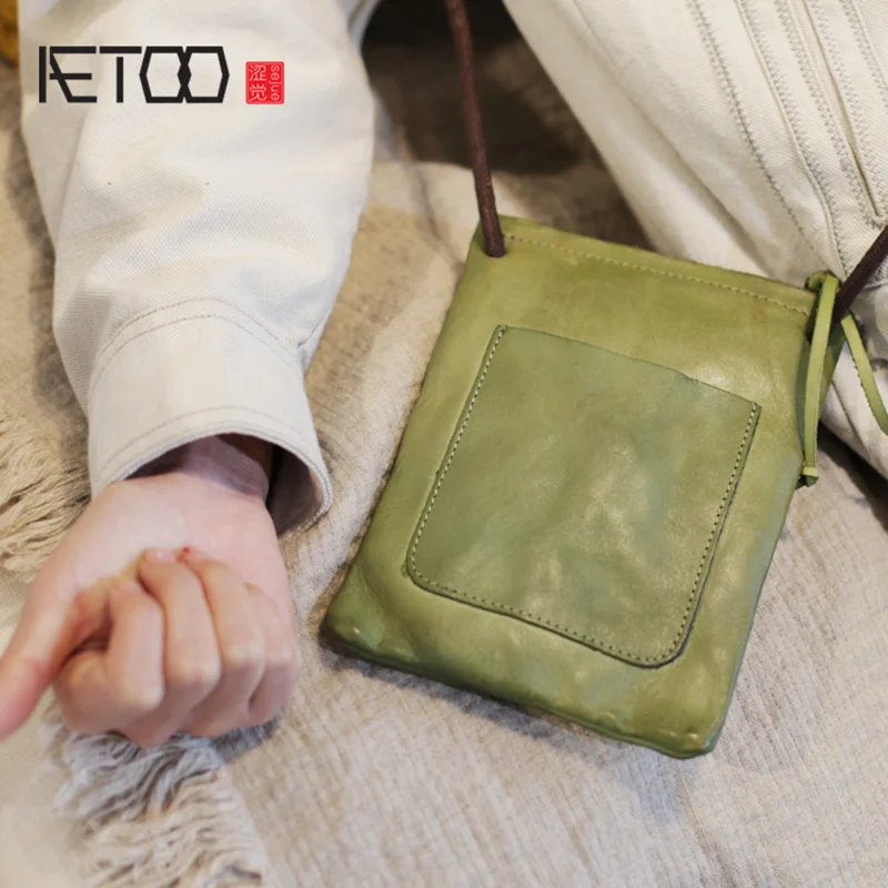 AETOO винтажная круглая сумка из воловьей кожи, милая кожаная женская сумка ручной работы, Литературная сумка на плечо