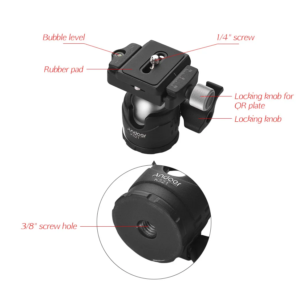 Andoer K521 5-раздел расширяемый штатив-Трипод с шаровой мини-Head1/" при помощи крепления с винтом для цифровой зеркальной камеры Canon Nikon sony цифровых зеркальных камер Макс. Нагрузка 5 кг до 50 см