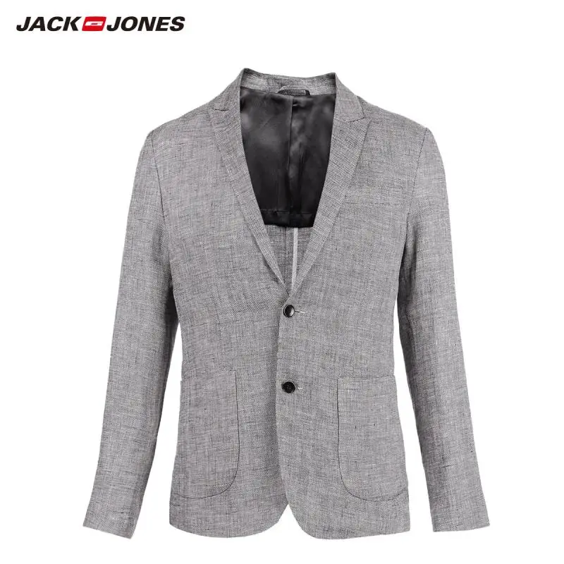 JackJones Мужской приталенный льняной бизнес-Повседневный Блейзер E | 218208506 - Цвет: MID GREY MELANGE