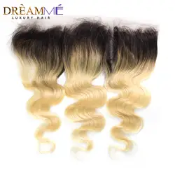 1B/613 объемная волна кружева передняя часть закрытие бразильские человеческие волосы блонд, 13x4 застежка волосы Remy с эффектом омбре