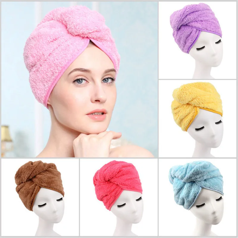 Женская шапочка для душа, полотенце для волос в ванной, супер впитывающее полотенце, тюрбан для сушки волос, шапка, головная повязка, быстросохнущая, 2b, одноцветная, LST