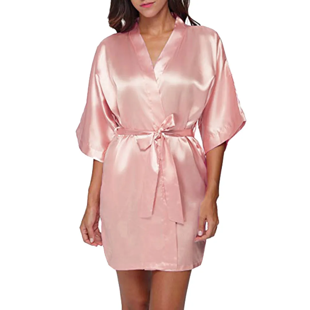 Cute Nightwear Dress Women's Casual Solid 1/2 Sleeved V Neck Bandage ...