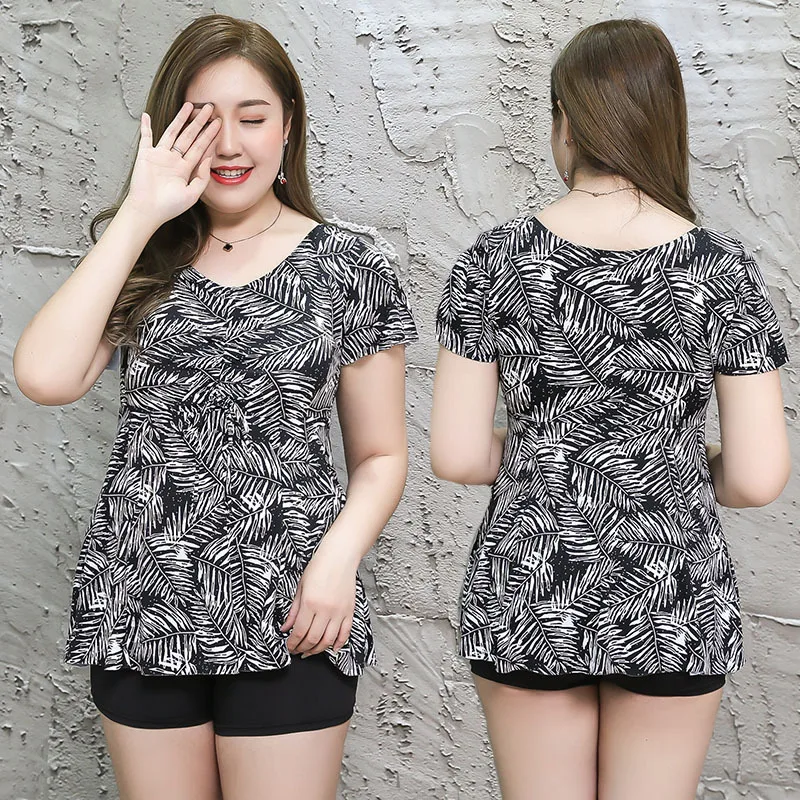 

Big Size Swimsuit Women One Piece Floral Print Plus Size Swimwear Fat Boxers Swim Suit Ladies Large Size Swimming Suit Spa Wear