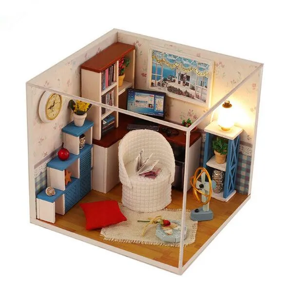Cute room Miniature Doll House Model Building Kits Wooden Furniture ...