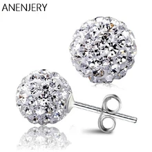 Anenjery простые 925 пробы серебряные серьги-гвоздики с кристаллами подарок для женщин brincos S-E35
