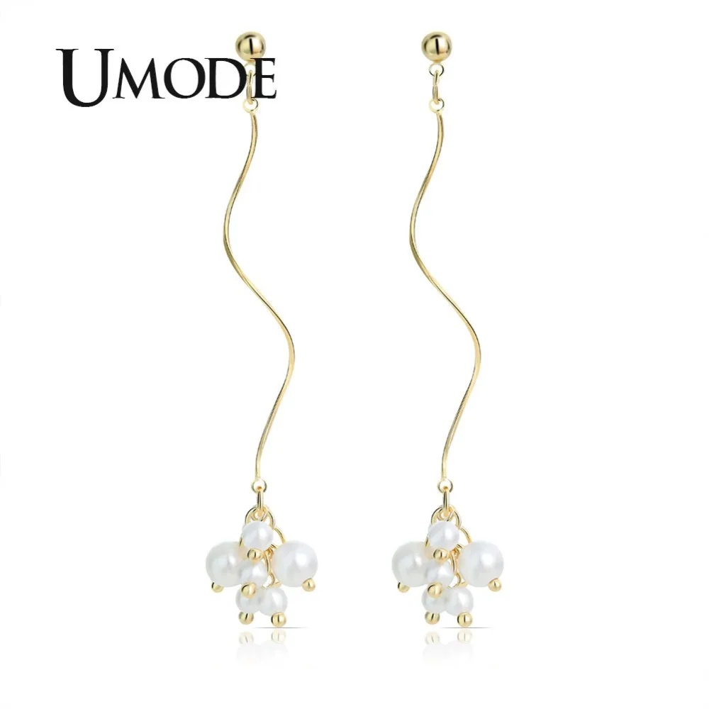 

UMODE Gold Bohemian Pearl Drop Earrings for Women Korean Party Long Ear Line Dangle Earrings Gift Fashion Jewelry 2019 UE0514