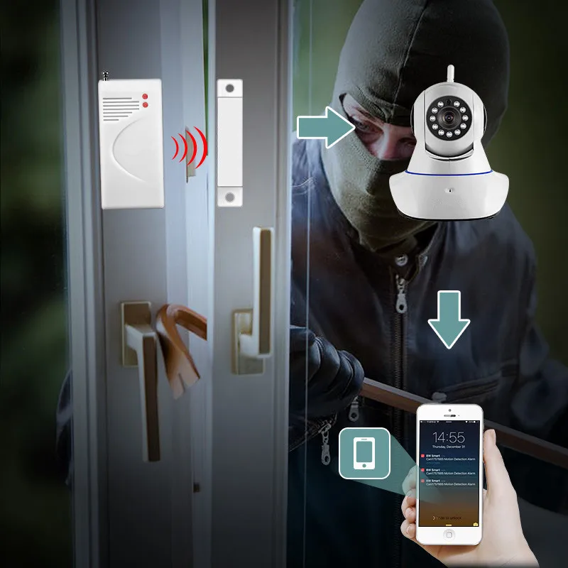 Dual Antenna WiFi IP Camera Smoke Detector Surveillance Home Security Alarm System App Remote Control CCTV Camera Baby Monitor